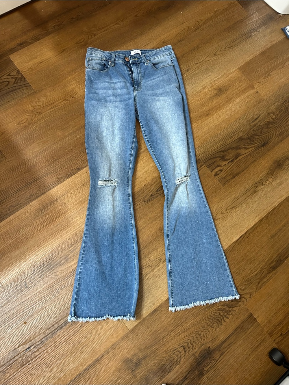 YMI Light Blue Distressed Flare Jeans with Frayed Hem